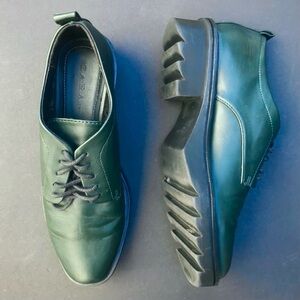 Zara Blucher Green Lace-Up Loafers with Chunky Lug Soles, Size US 7.5/ EU 38
